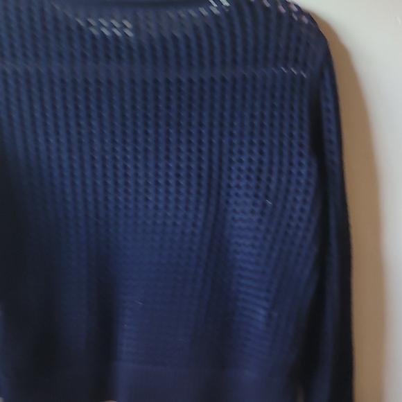 Rebecca Taylor Navy Crew Neck Mesh Pull-Over Crop Sweater Cotton Blend Size S - Picture 5 of 7